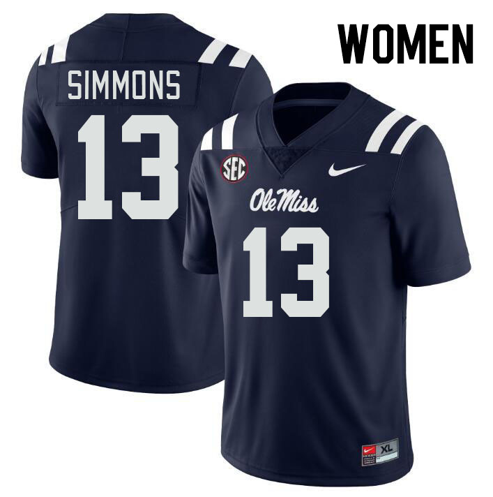 Women #13 Austin Simmons Ole Miss Rebels College Football Jerseyes Stitched Sale-Navy - Click Image to Close